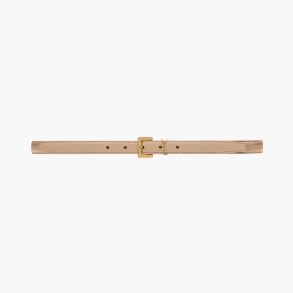 Saint Laurent Cassandre Thin Leather Belt With Square Buckle Dark Beige