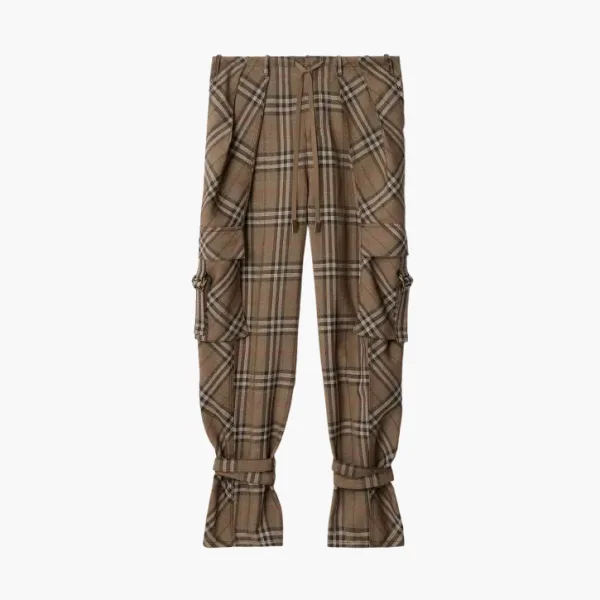 Burberry Check Silk Blend Cargo Trousers Brown