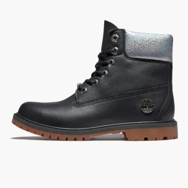 Timberland Heritage 6 Inch Waterproof Boots WMNS Black Full Grain With Silver Collar