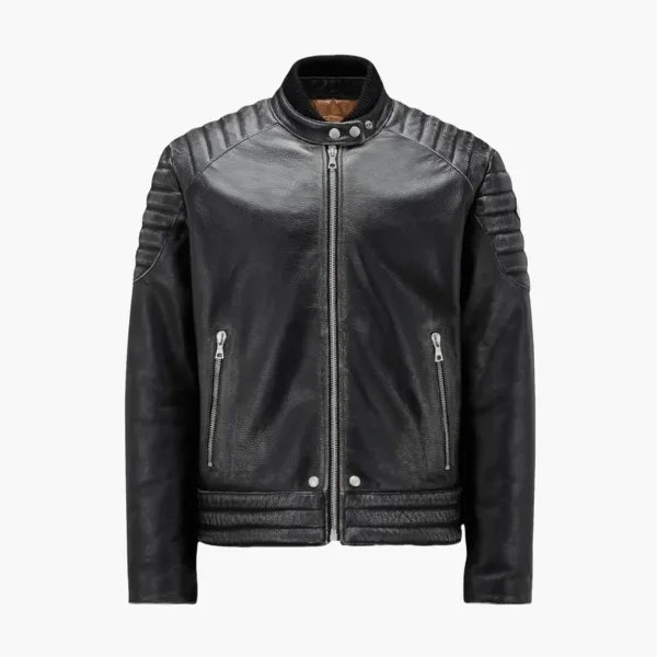 Moncler Vicsek Leather Down Jacket Black In Noir