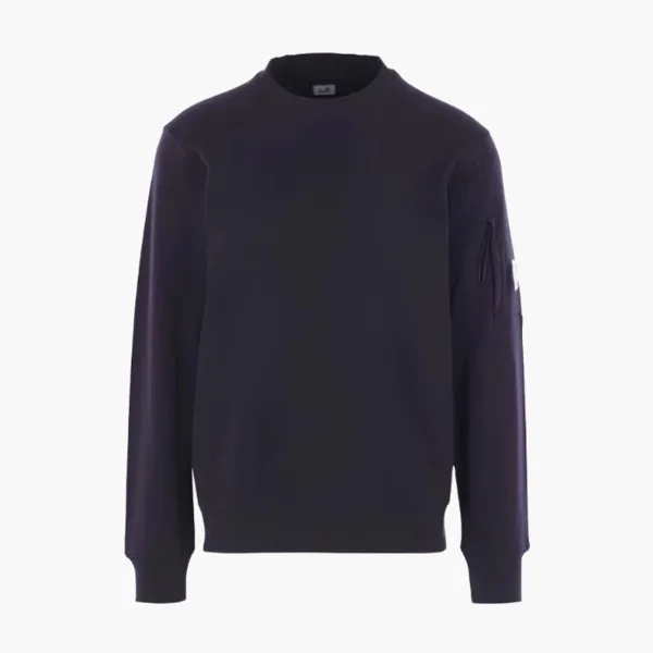 C.P. Company Diagonal Raised Fleece Crewneck Lens Sweatshirt Total Eclipse - Blue