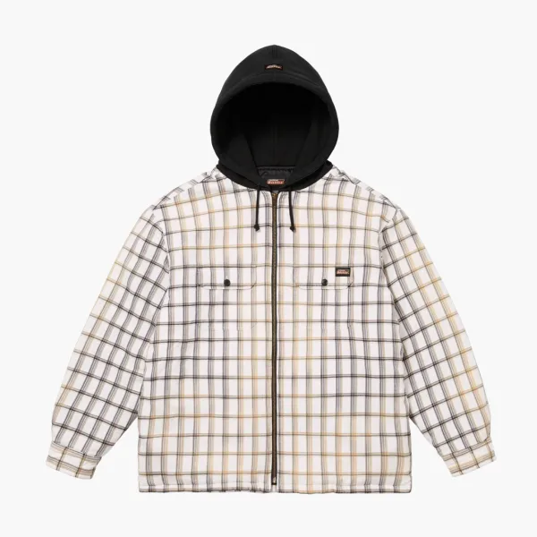 Supreme x Dickies Plaid Hooded Zip Up Shirt White