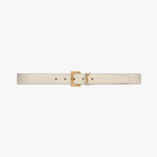 Saint Laurent Cassandre Shiny Leather Belt With Square Buckle Blanc Vintage