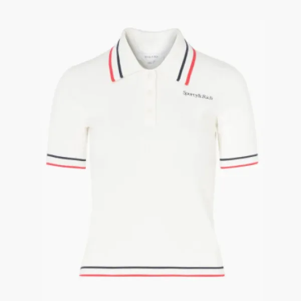 Sporty & Rich PoloWhite in white jersey with embroidered logo White
