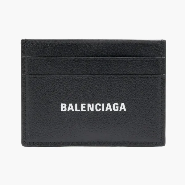 Balenciaga Logo Calfkin Leather Cardholder Black