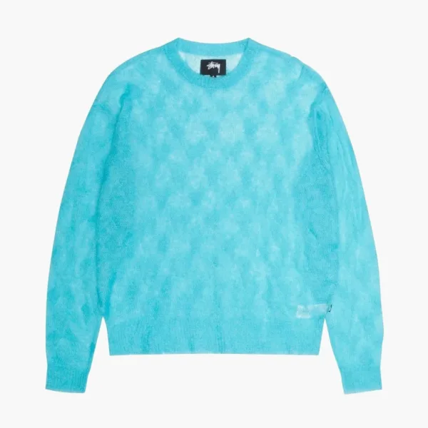 Stussy Loose Knit Cross Cable Sweater Cyan