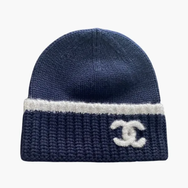 Chanel Beanie Hat Wool Navy Blue