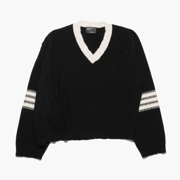 Enfants Riches Déprimés Asymmetrical Varsity V-Neck Sweater Black/Ivory