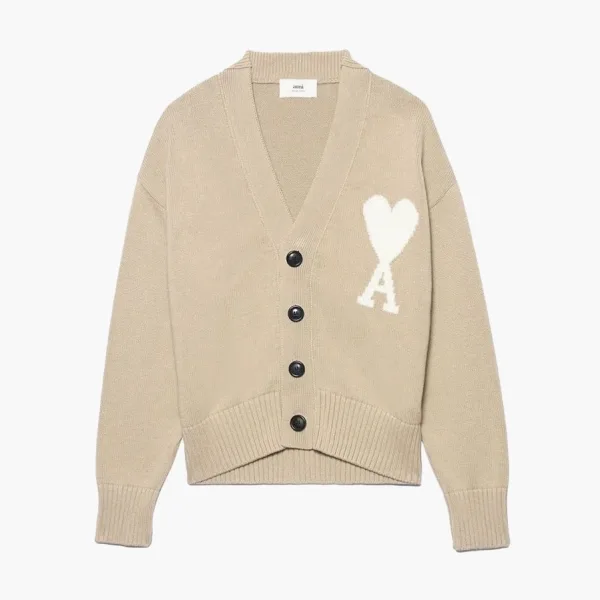 Ami Paris Ami De Coeur Boxy Fit Cardigan Beige/White