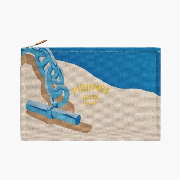 Hermès Mainland Cotton Canvas Bag Clutches Sky Blue