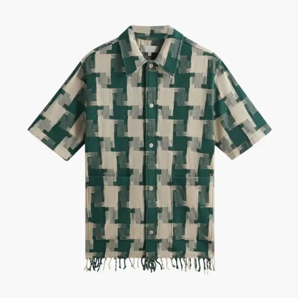 Kith Jumbo Houndstooth Boxy Collared Overshirt Conifer