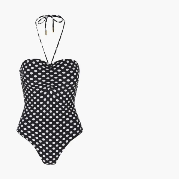 Saint Laurent Dotted Bustier Swimsuit Black