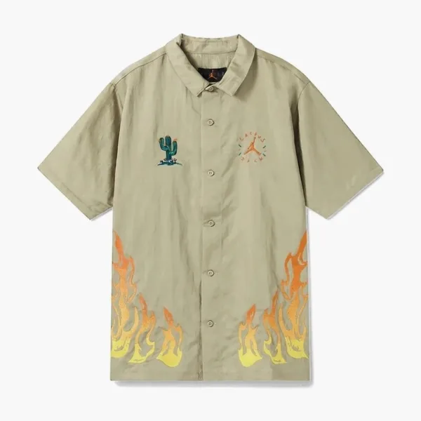 Jordan x Travis Scott Cactus Jack Flame Shirt Khaki