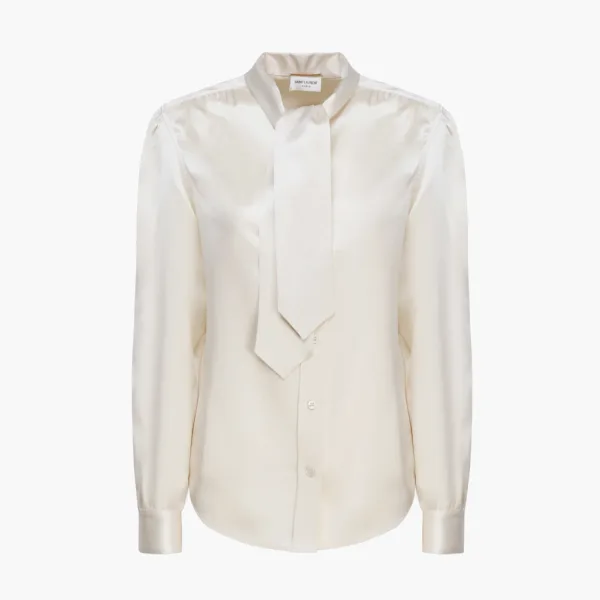 Saint Laurent Lavalliere Collar Blouse White