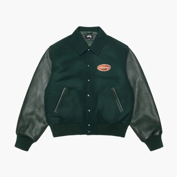 Stussy Script Oval Varsity Jacket Green