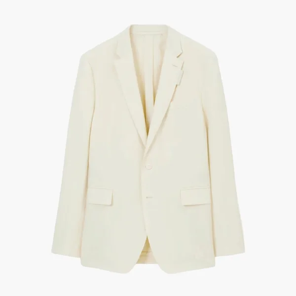 Burberry Linen Blend Slim Fit Tailored Blazer Natural White