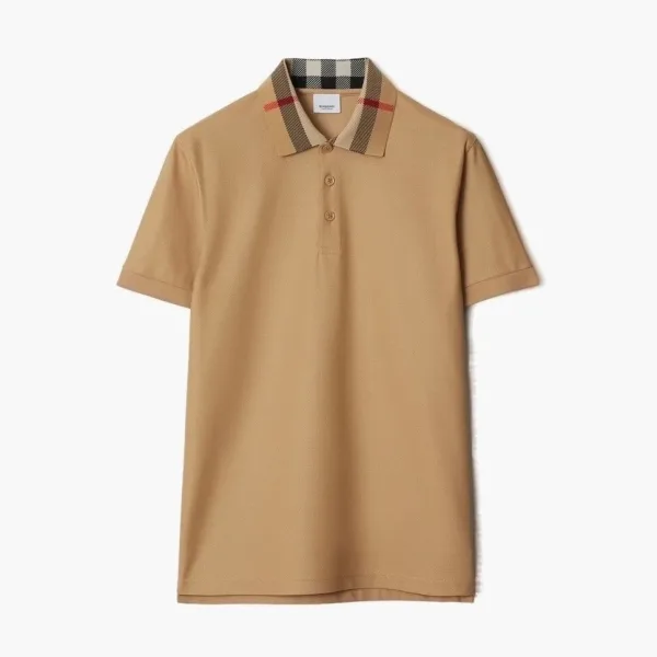 Burberry Check Collar Cotton Polo Shirt  Beige