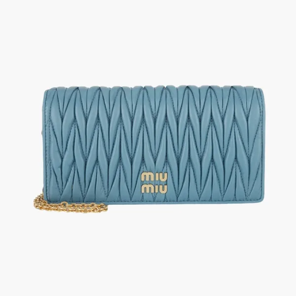 MIU MIU Matelassé Leather Chain Wallet Shoulder Bag Sea Blue