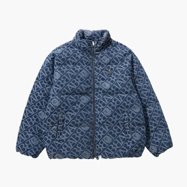 A Bathing Ape Denim Monogram Puffer Down Jacket Blue