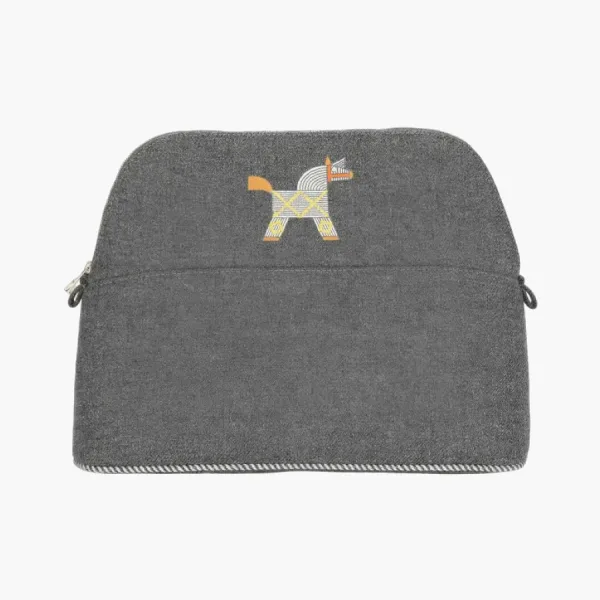 Hermès Bolide Cotton And Polyurethane Handheld Makeup Bag Gray