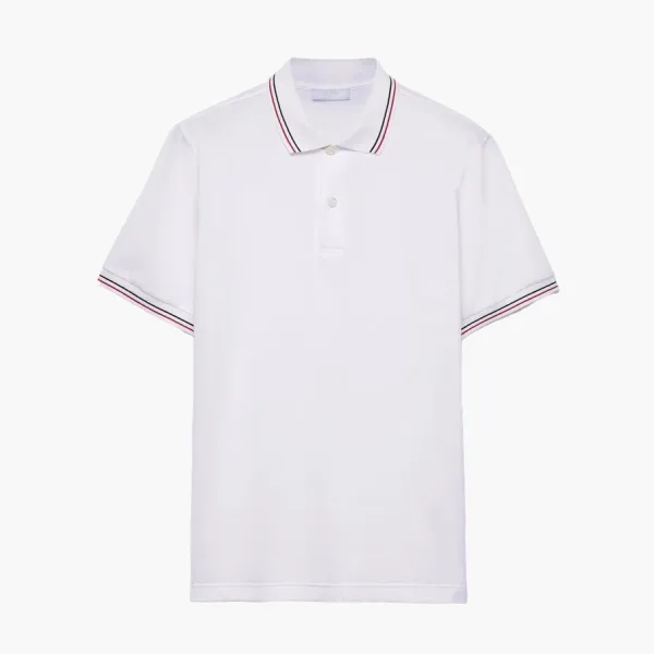 Prada Short-Sleeved Pique Polo Shirt White/Red