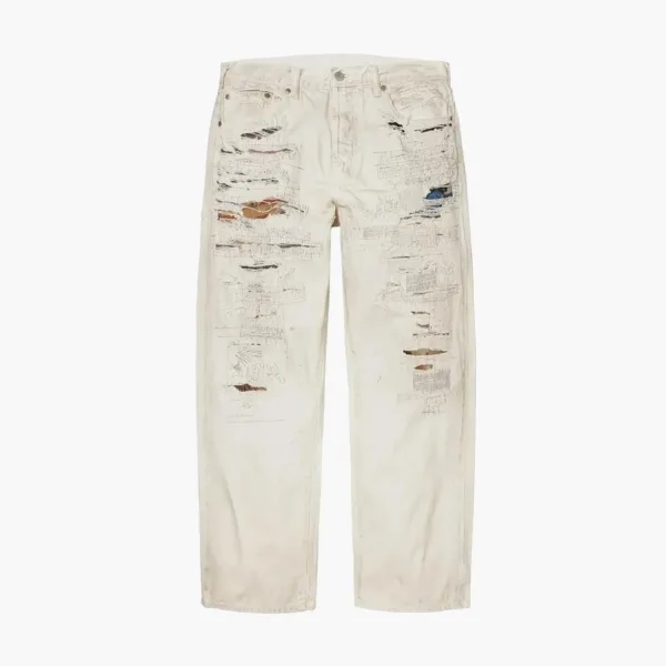 Supreme x MM6 Maison Margiela Distressed Loose Fit Selvedge Jeans White