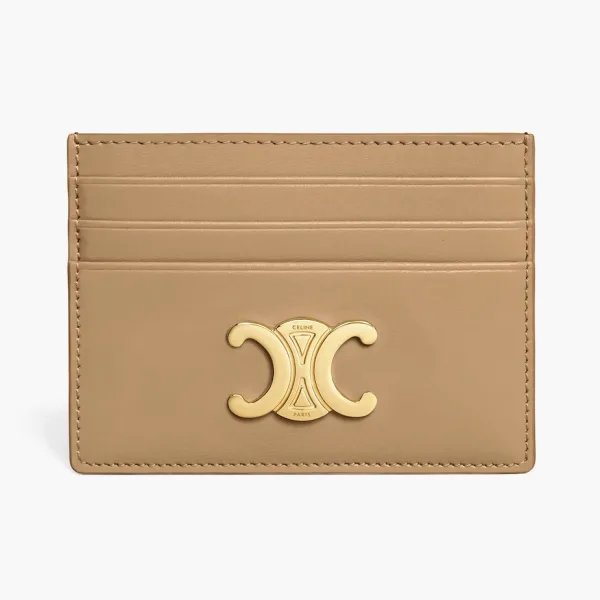 Celine Card Holder Triomphe Shiny Calfskin Smoked Brown