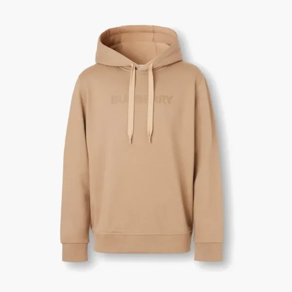 Burberry Logo Print Cotton Hoodie Camel