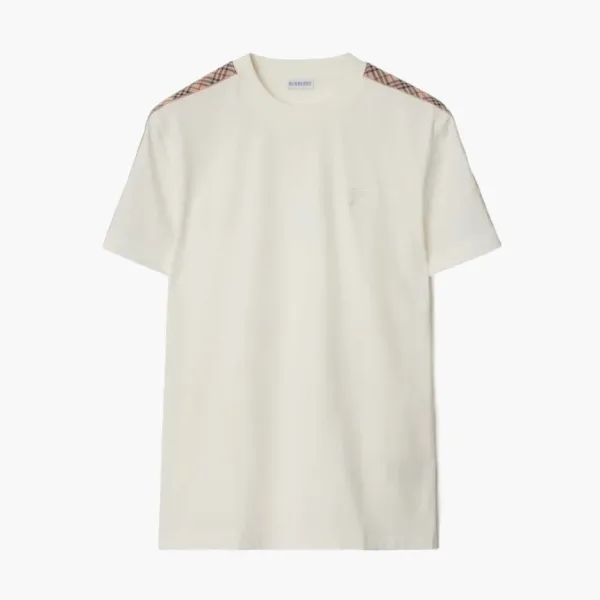 Burberry Check Trim Cotton T-shirt Chalk