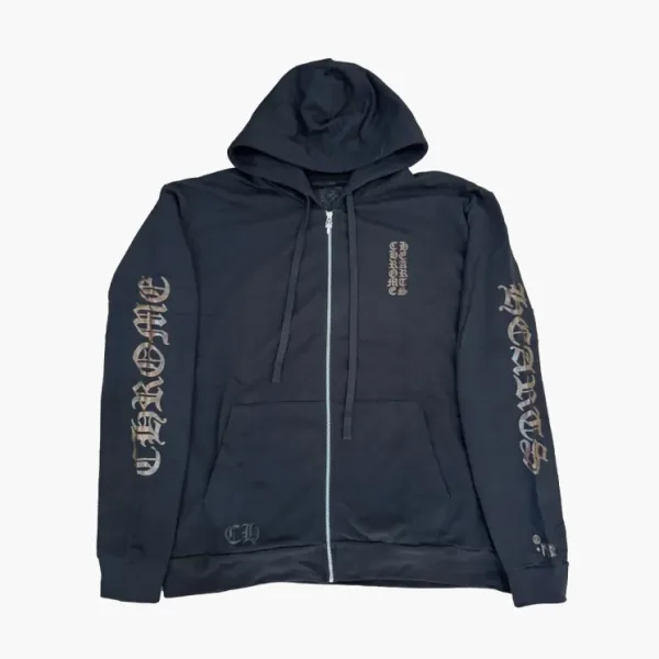 Chrome Hearts 1988 Glitter Vertical Logo Zip Hoodie Black