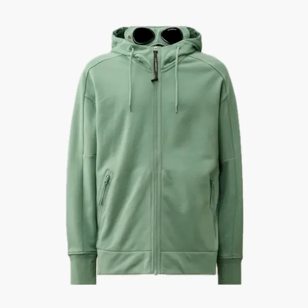 C.P. Company Diagonal Raised Fleece Goggle Zipped Hoodie Green