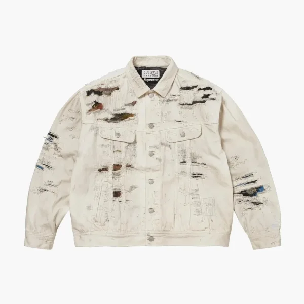 Supreme x MM6 Maison Margiela Distressed Selvedge Denim Trucker Jacket White