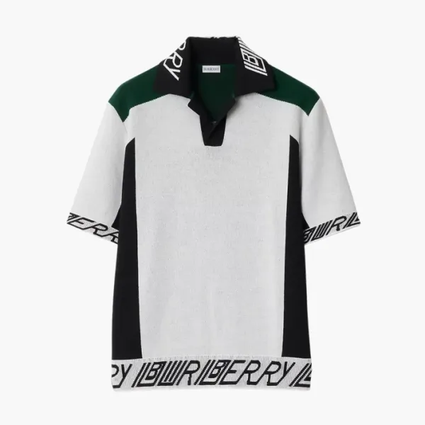 Burberry Logo Trim​ Wool Polo Shirt White