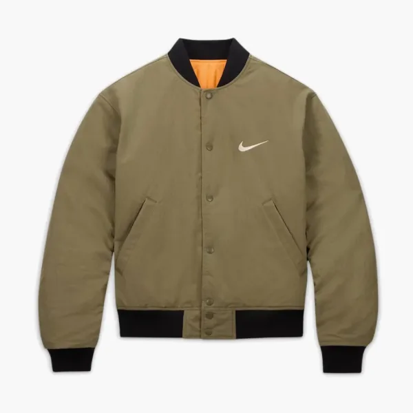 Stussy x Nike Reversible Varsity Jacket Medium Olive/Bright Mandarin