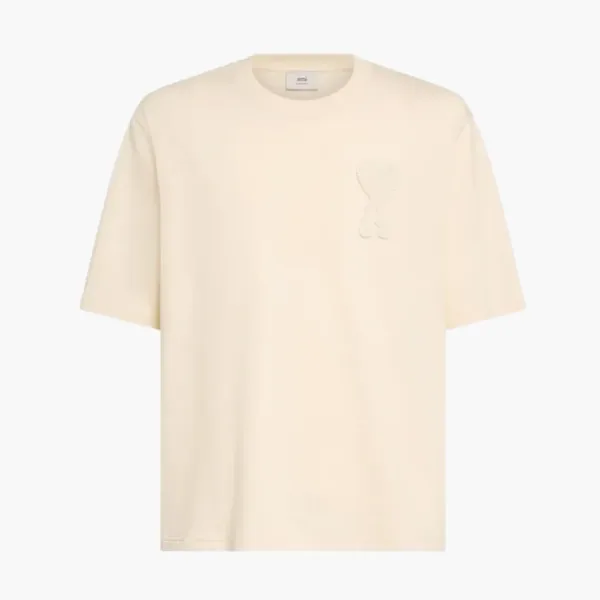 Ami Paris Beige Cotton Ami de Coeur Patch T-Shirt White-Cream