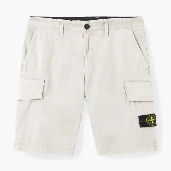 Stone Island Organic Cotton Stretch Broken Twill Cargo Shorts Pearl Grey