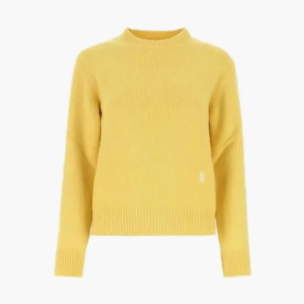 Sporty & Rich Embroidered Logo Crew Neck Wool Knit Top Yellow