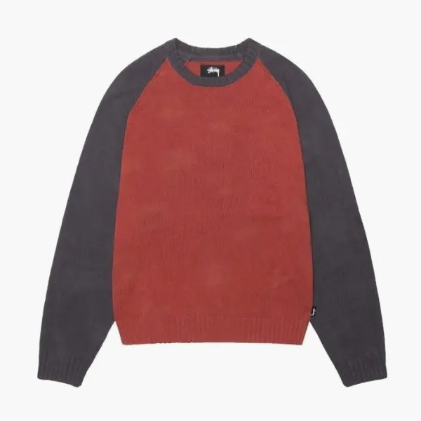 Stussy Colorblocked Raglan Knit Crew Brick