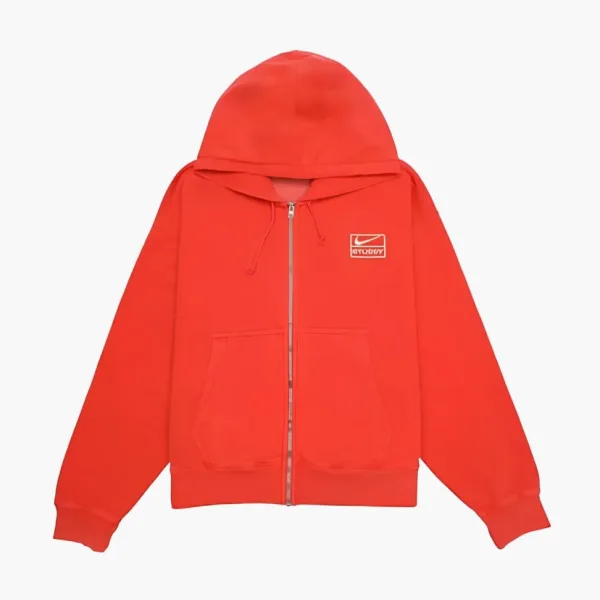 Nike X Stussy Pigment Dyed Fleece Zip Hoodie Habanero Red