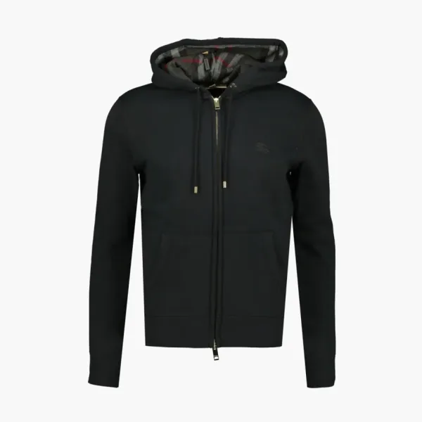 Burberry Clarendon Check Hood Zip Up Hoodie Black