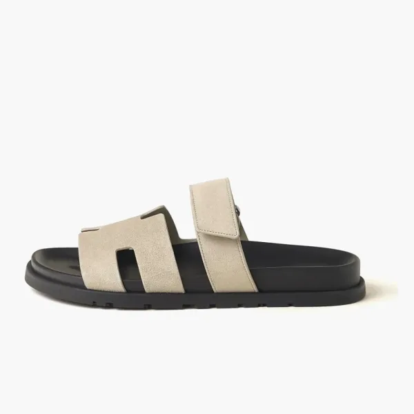 Hermes Chypre Slide Slippers Men Gray