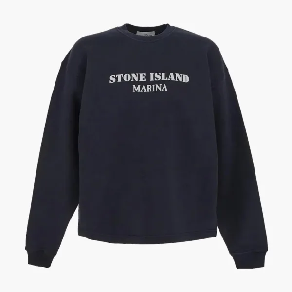 Stone Island Marina Cotton Fleece Crewneck Sweatshirt Navy Blue