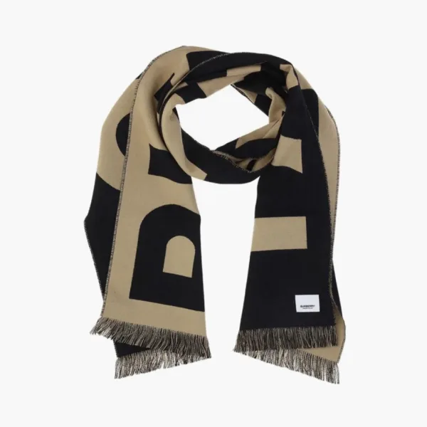 Burberry Logo Wool Jacquard Scarf Beige