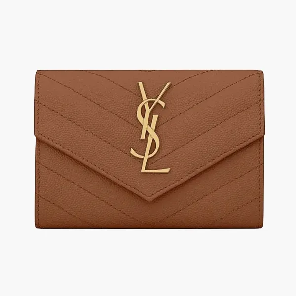 Saint Laurent Cassandre Grain De Poudre Envelope Wallet Small Dark Natural