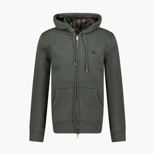 Burberry Clarendon Check Hood Zip Up Hoodie Grey