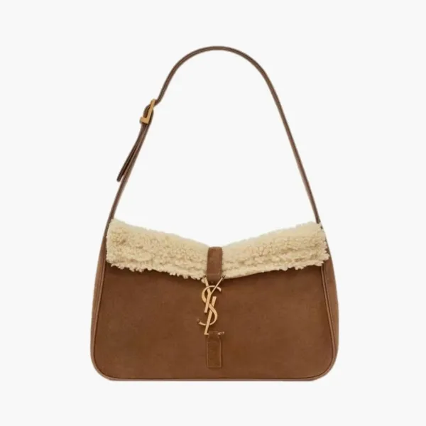 Saint Laurent Le 5 À 7 Suede Hobo Bag Dark Cigar/Natural Beige