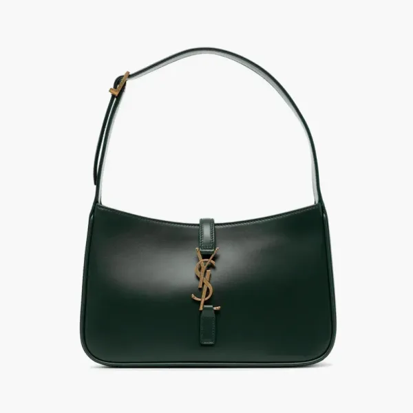 Saint Laurent Bronze Monogram Le 5 A 7 Hobo Bag in Smooth Leather Vert Fonce