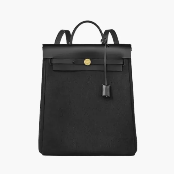Hermes  Herbag Zip Canvas With Leather Handbag Backpack Black Gray