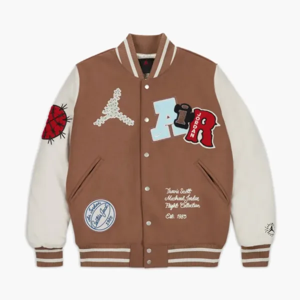 Travis Scott X Jordan Varsity Jacket Antique Brown