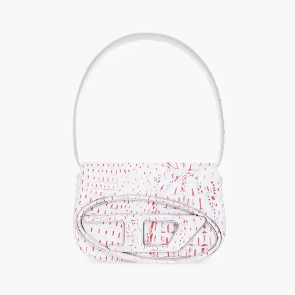 Diesel 1DR Shoulder Bag Croc-print White